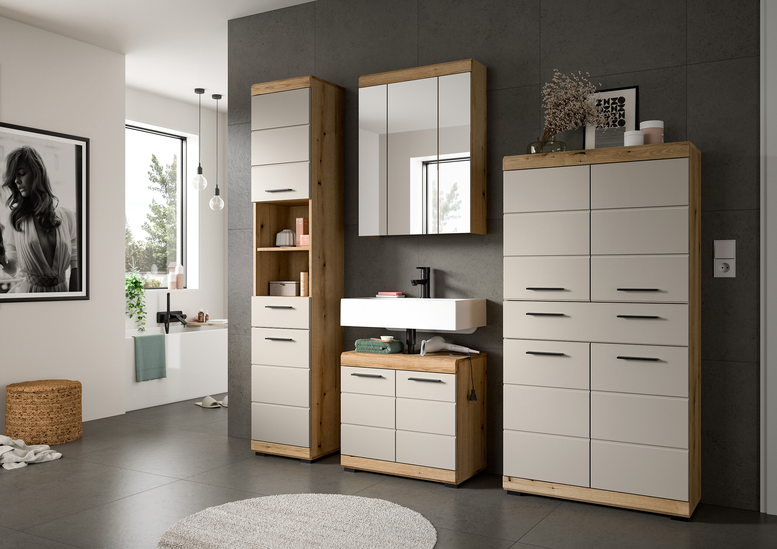 Badezimmer-Set Scout Evoke Oak Nachbildung Kaschmirgrau Nachbildung B/H/T: ca. 201x191x34 cm