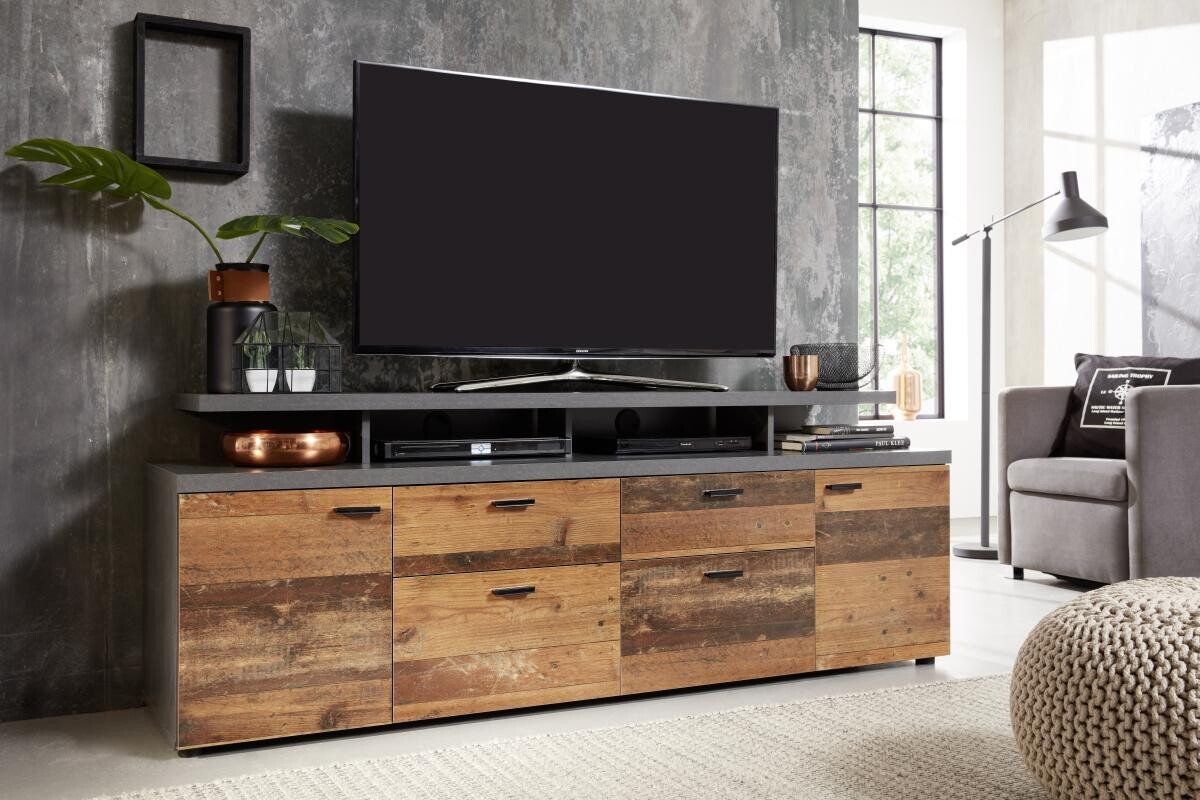 TV-Lowboard Mood Old Wood Nachbildung Beton dunkel Optik B/H/T: ca. 180x65x44 cm