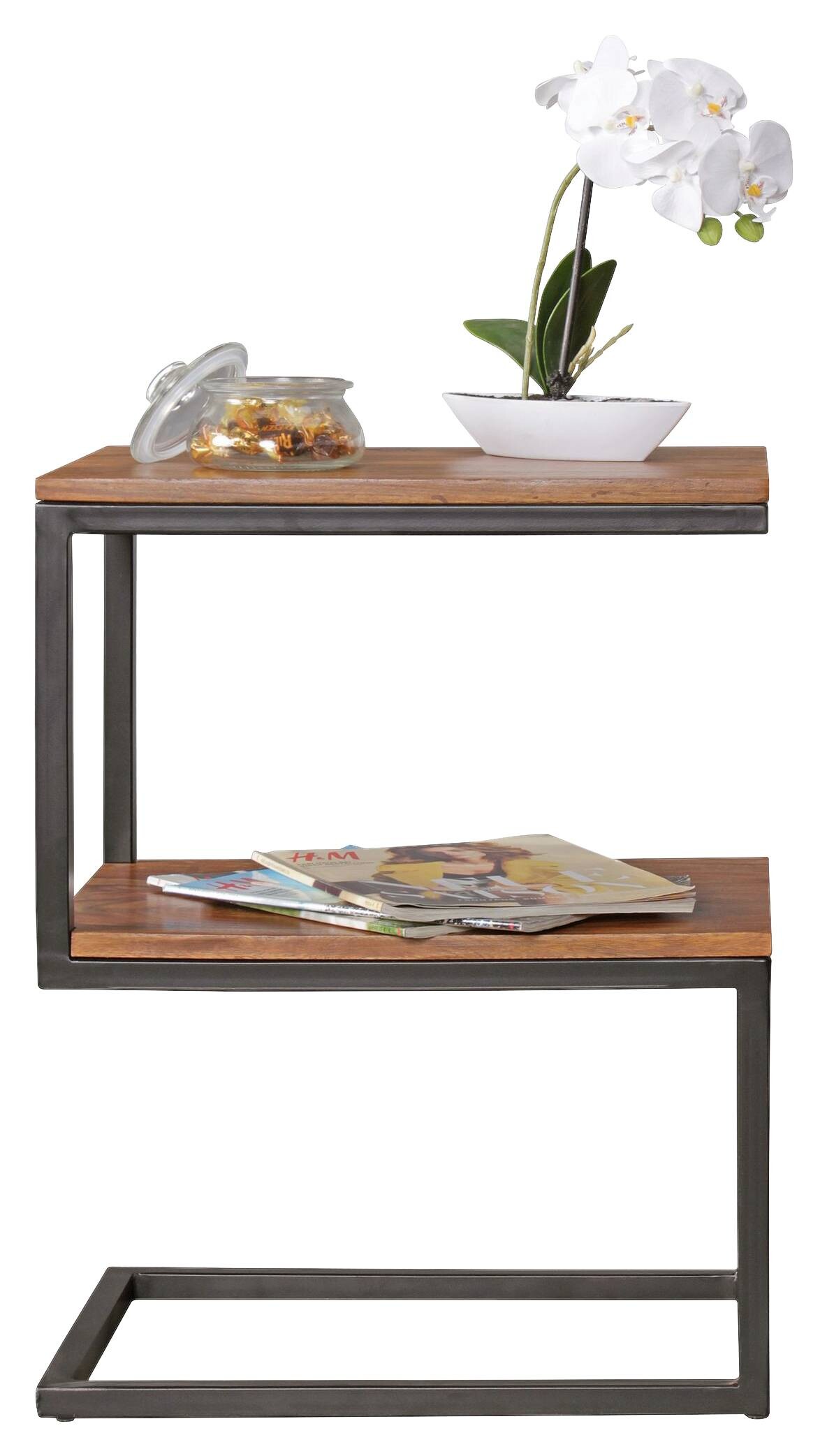 Beistelltisch natur schwarz pulverbeschichtet Echtholz Metall B/H/T: ca. 45x60x30 cm