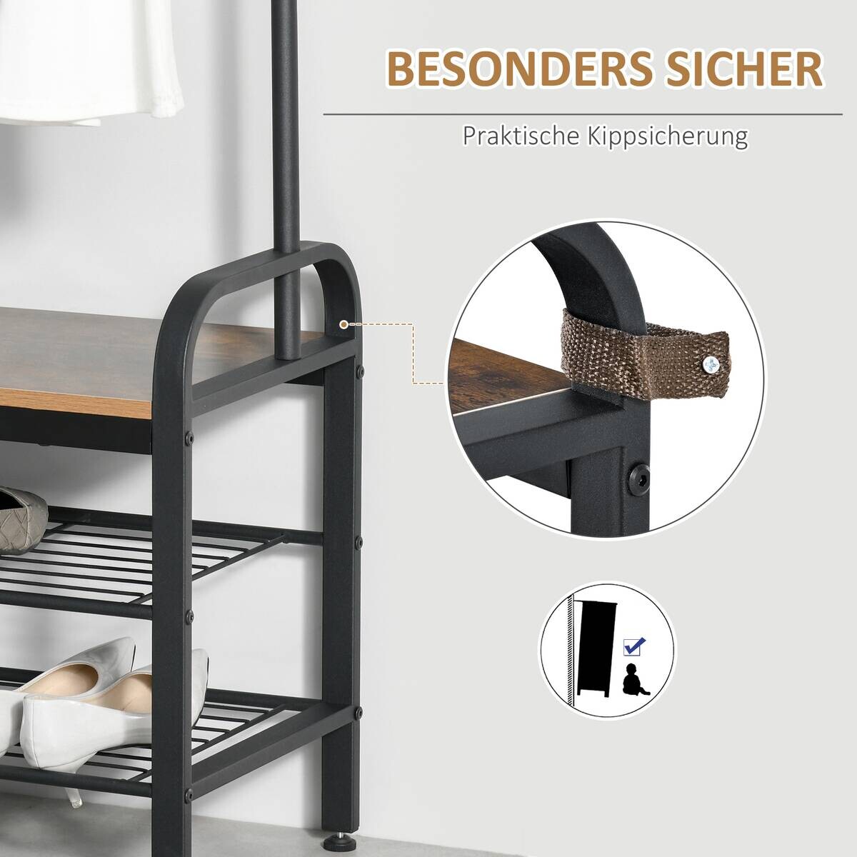 HOMCOM Garderobe schwarz Polypropylen B/H/L: ca. 34x72x185 cm