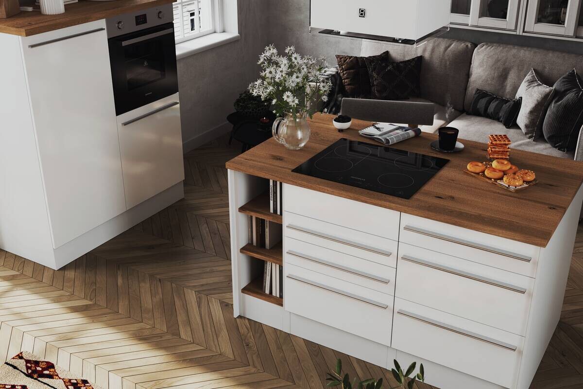 Respekta Inselküche Gabriel weiß Hochglanz B/H/T: ca. 290x200x60 cm