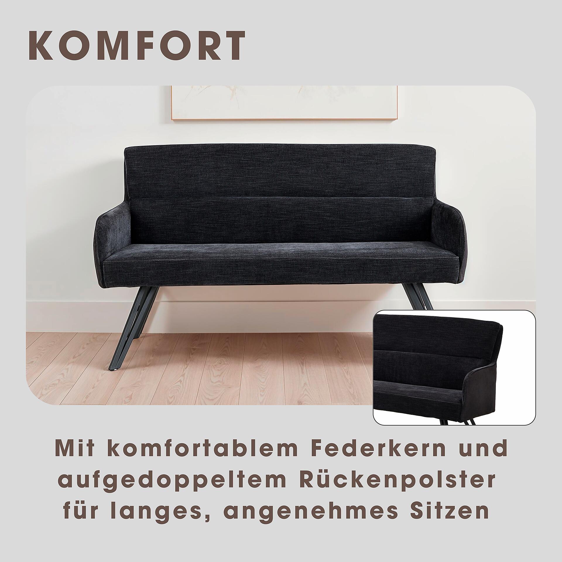 Sitzbank TINO schwarz Metall Microfaser B/H/T: ca. 140x94x67 cm