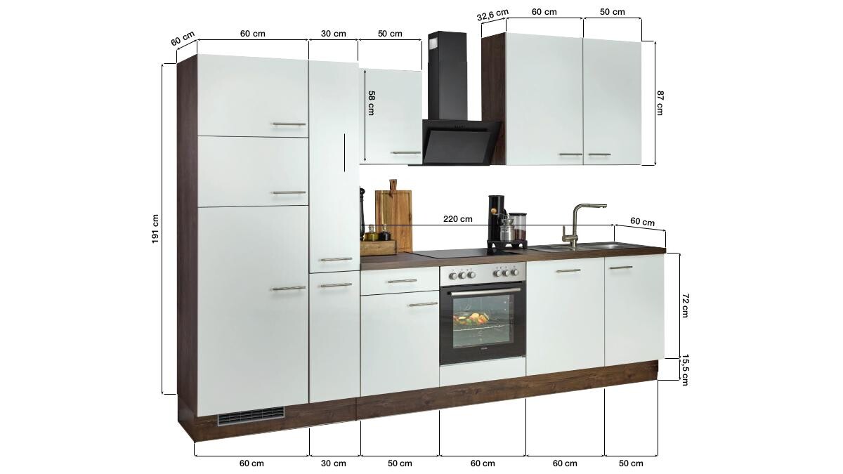Impuls Küchenblock IP4050 weiß Hochglanz B/T: ca. 310x60 cm