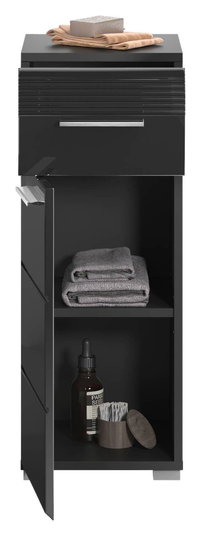 Badhochschrank LINUS schwarz schwarz Hochglanz B/H/T: ca. 30x80x31 cm Badhochschrank LINUS schwarz schwarz Hochglanz B/H/T: ca. 30x80x31 cm