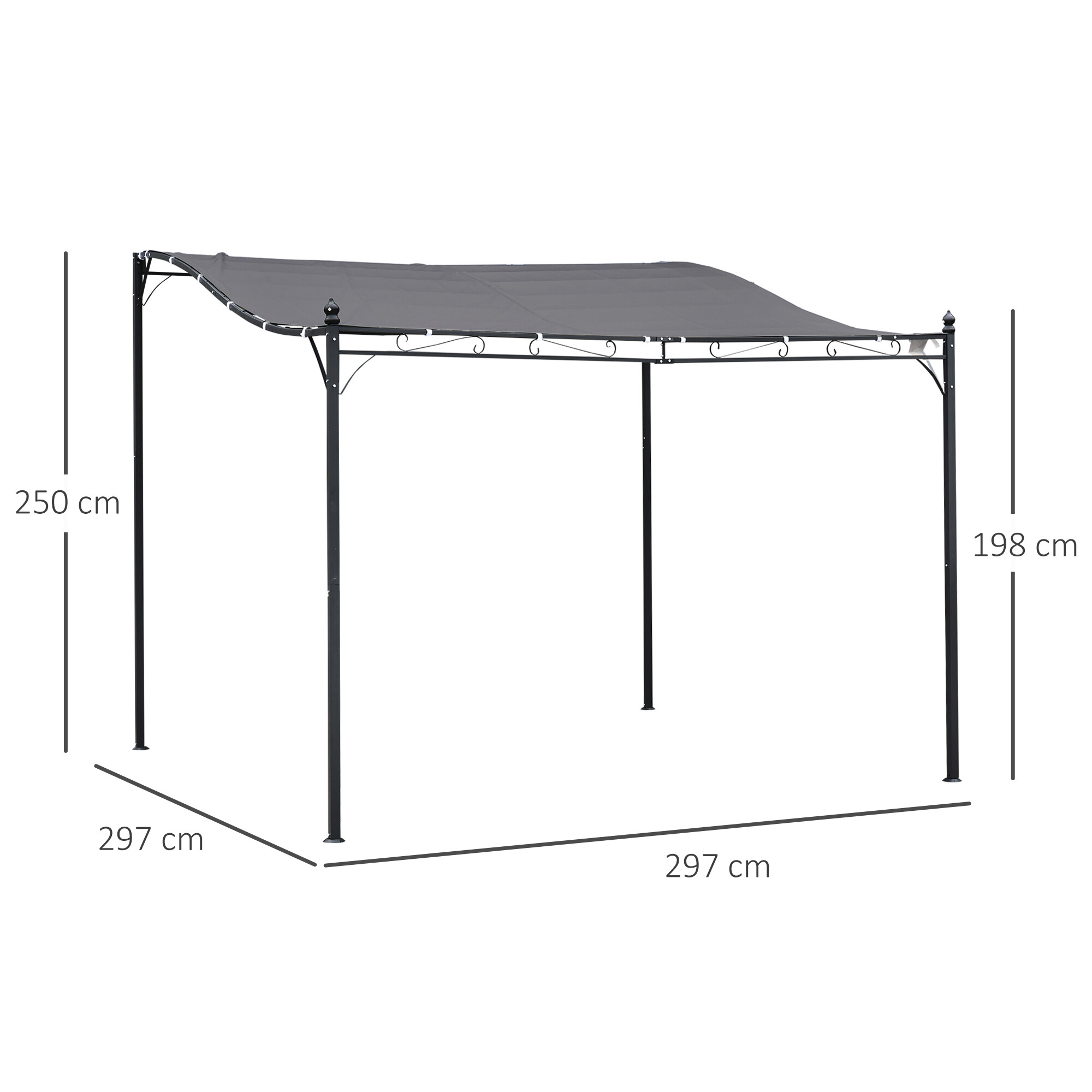 Outsunny Gartenpavillon grauschwarz Metall B/L: ca. 297x297 cm