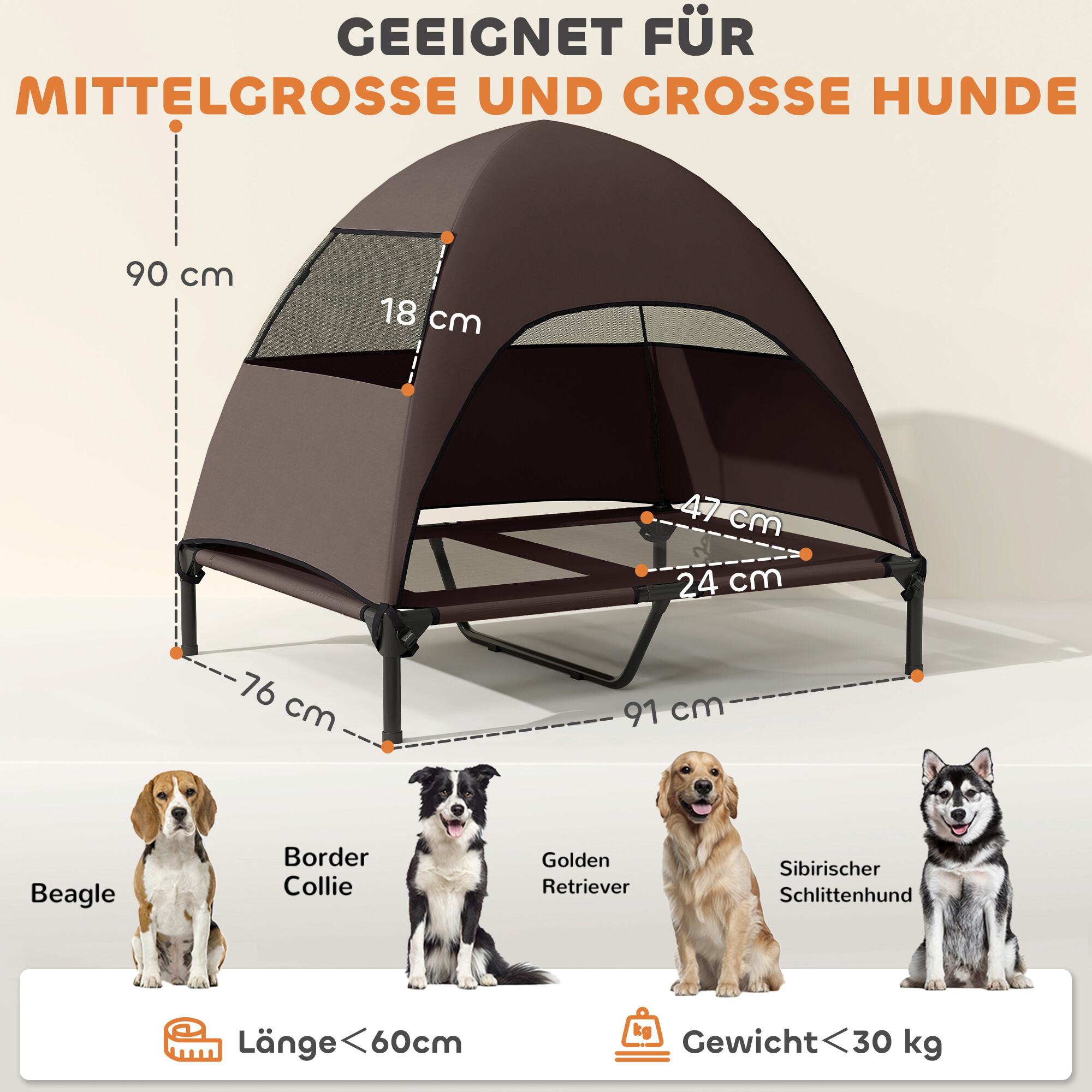 PawHut Hundeliege kaffee Stahl B/H/L: ca. 76x90x91 cm