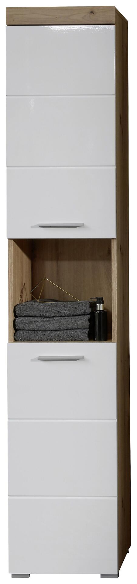 Hochschrank Amanda weiß Hochglanz Asteiche Nachbildung B/H/T: ca. 37x190x31 cm