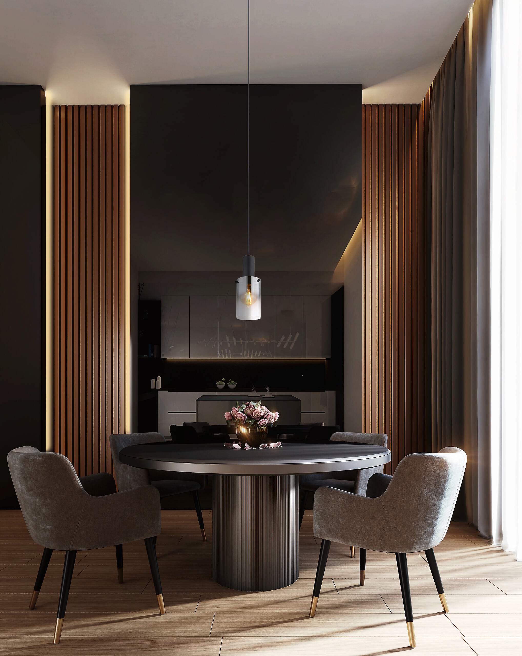 Pendelleuchte Florentina schwarz Glas Metall H/D: ca. 150x12,5 cm E27 1 Brennstellen