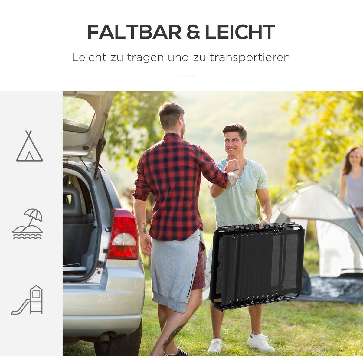 Outsunny Sonnenliege schwarz Netzstoff B/H/L: ca. 58x30x185 cm