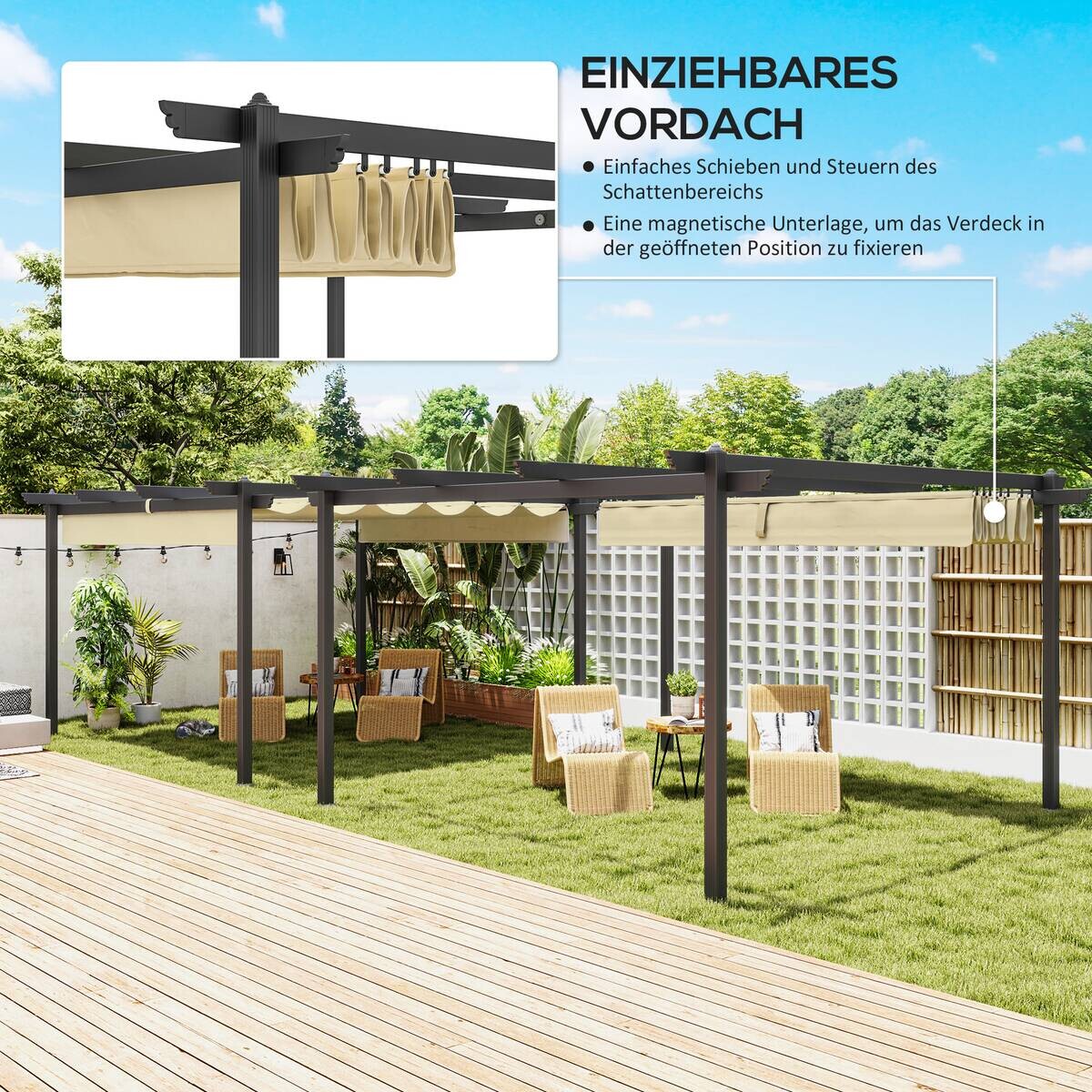 Outsunny Pergola beige Aluminium B/H/L: ca. 390x223x390 cm