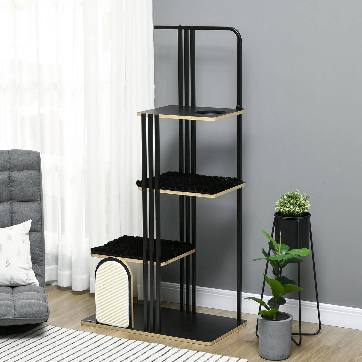 PawHut Kratzbaum schwarz Polypropylen B/H/L: ca. 48x85x170 cm