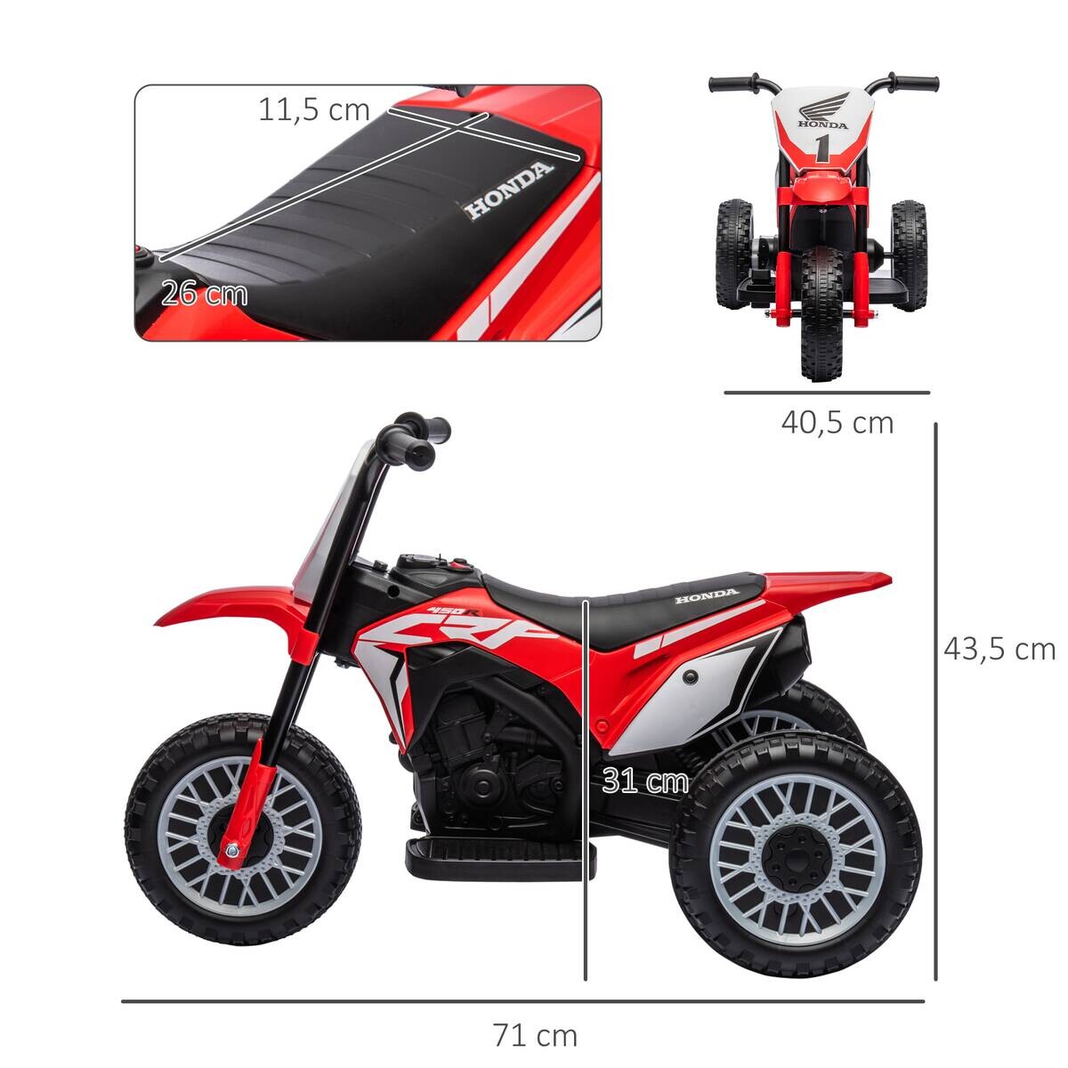 HOMCOM Kinder-Elektromotorrad rot B/H/L: ca. 40,5x43,5x71 cm