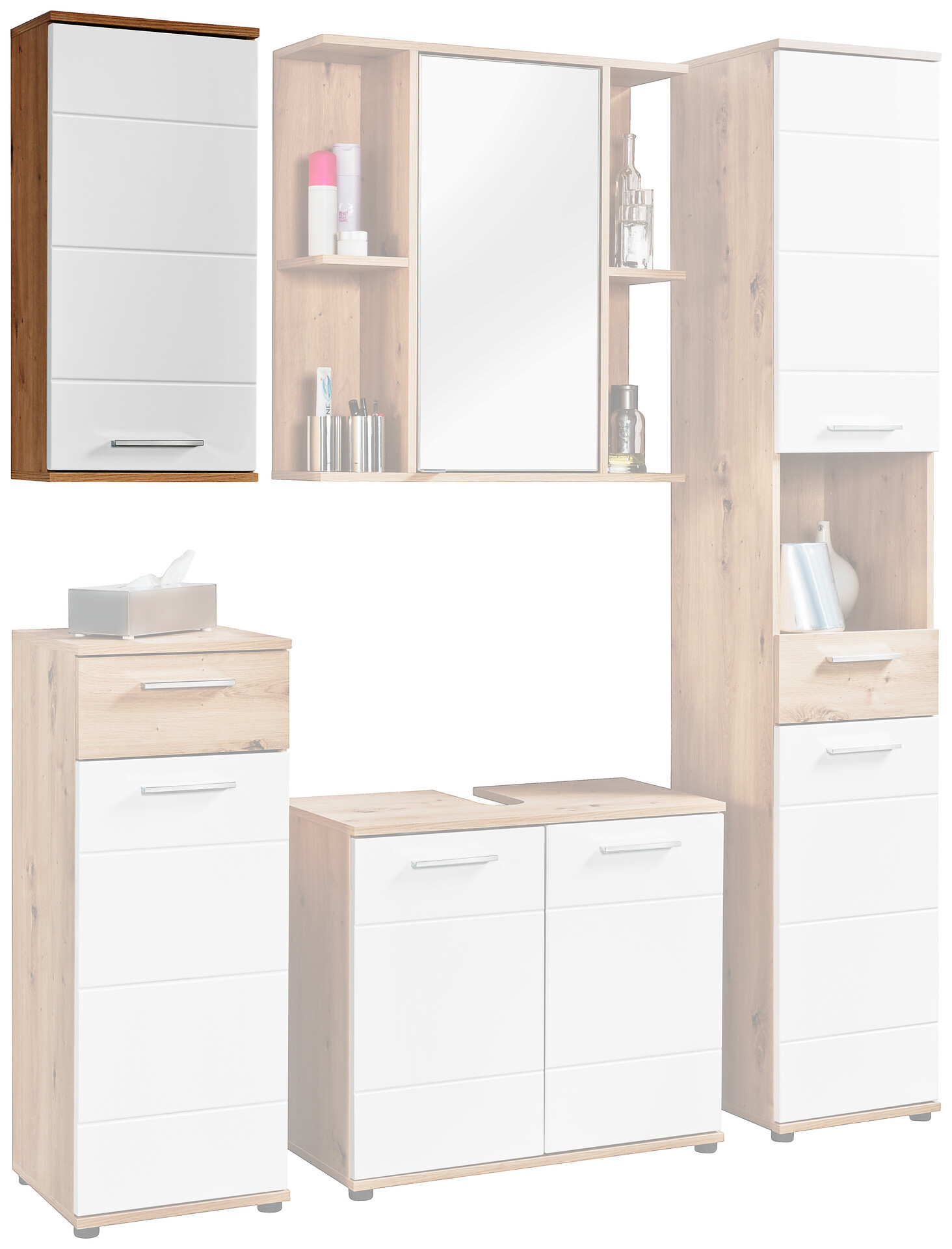 Badhängeschrank Bergen Eiche Artisan Nachbildung weiß Hochglanz B/H/T: ca. 35x74x23 cm