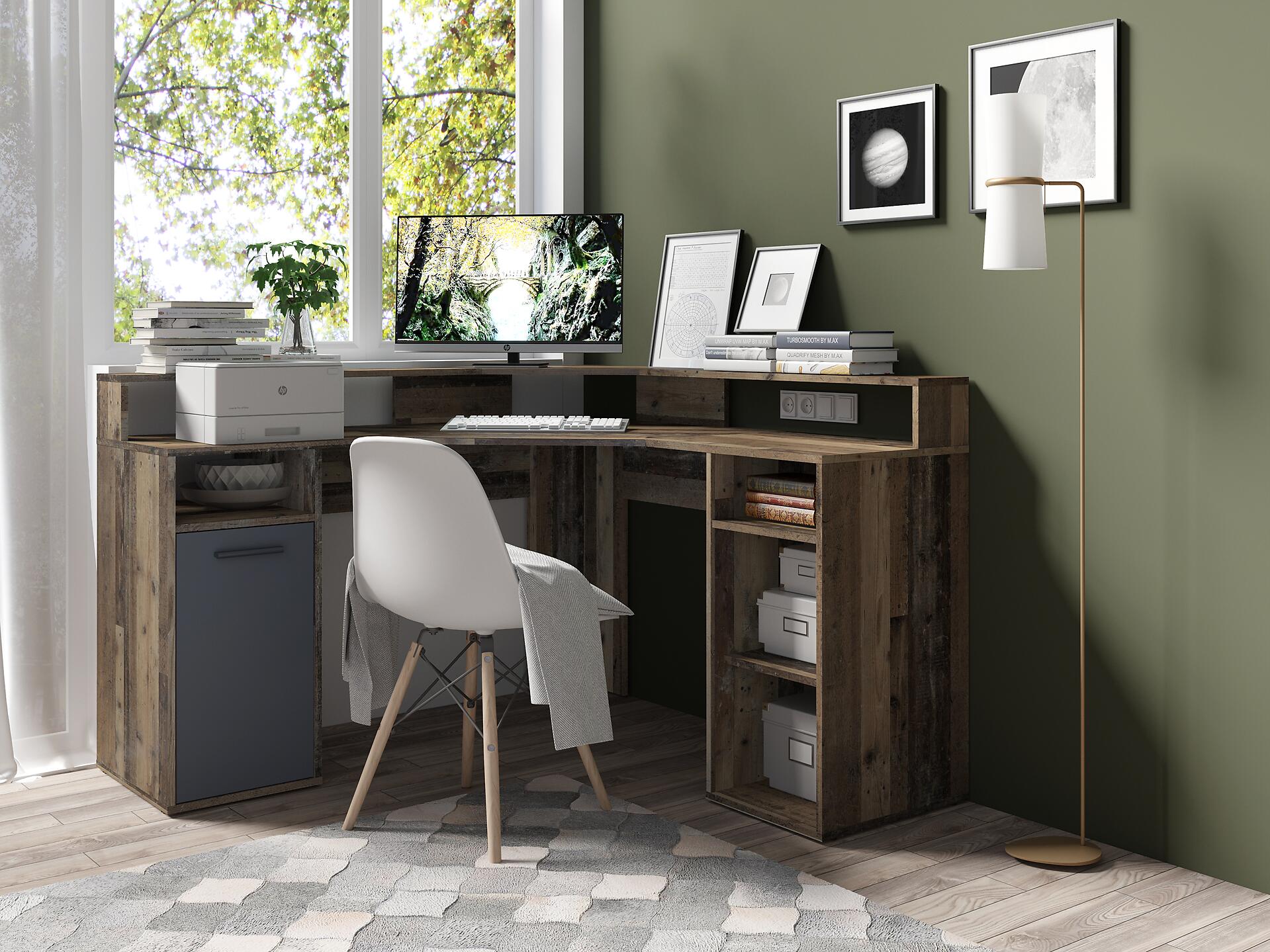 Schreibtisch FOX Eiche Old Wood Nachbildung anthrazit B/H/T: ca. 139x90,8x139 cm