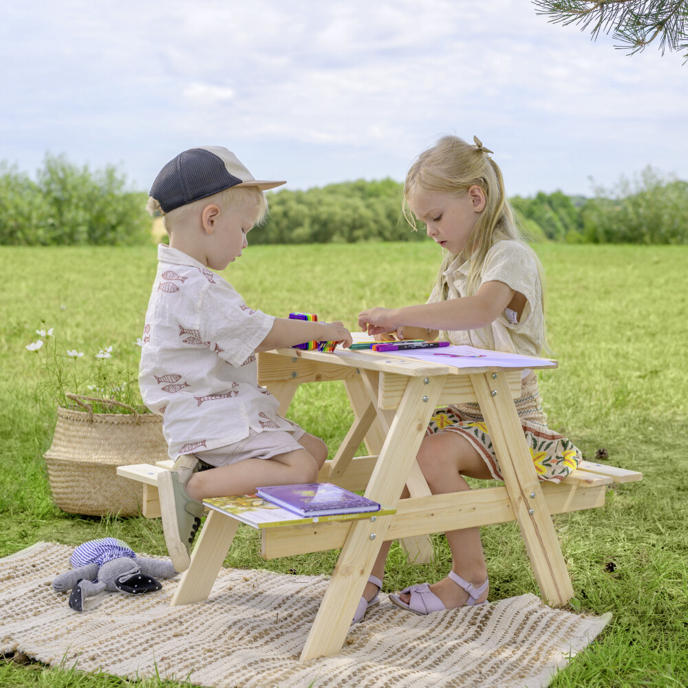 Timbela Kindersitzgarnitur M012 natur Holz B/H/L: ca. 60x50x81 cm