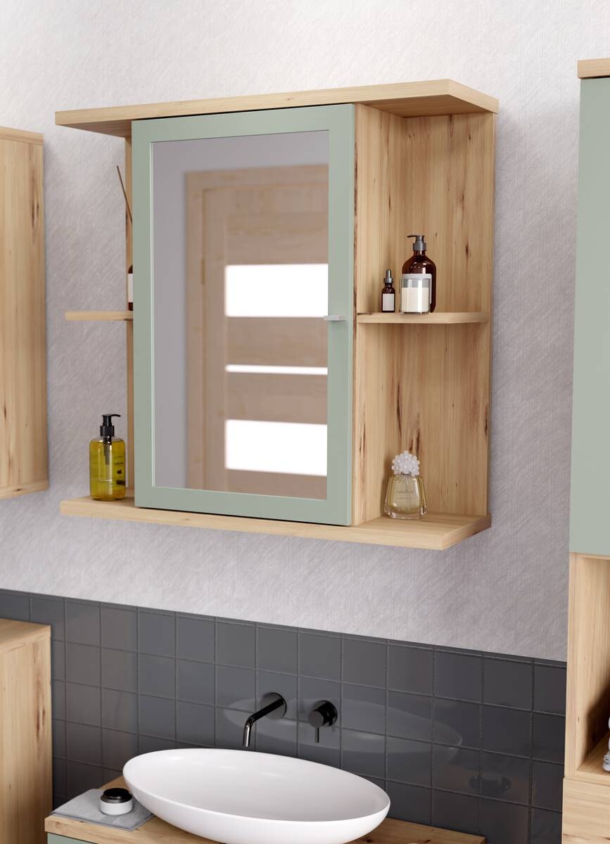 Spiegelschrank Eiche Artisan Nachbildung salbei B/H/T: ca. 70x69x23 cm