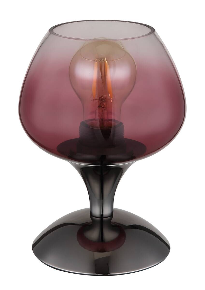 GLOBO Tischleuchte brombeer Chrom schwarz Metall Textil Glas H/D: ca. 20,5x15 cm E27 1 Brennstellen