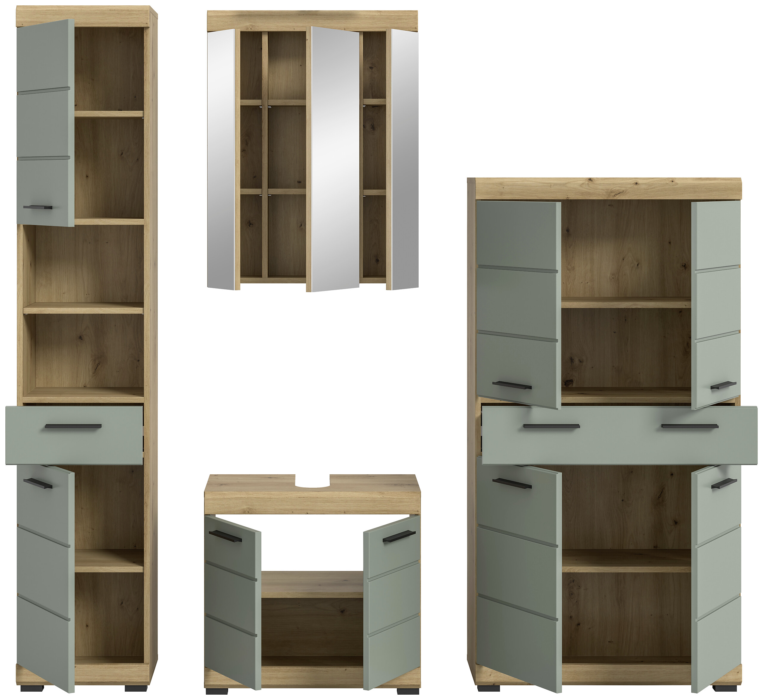 Badezimmer-Set Scout Eiche Artisan Nachbildung salbei Nachbildung B/H/T: ca. 186x191x34 cm