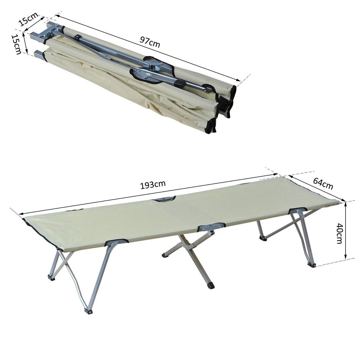 Outsunny Feldbett beige Metall B/H/L: ca. 64x40x193 cm