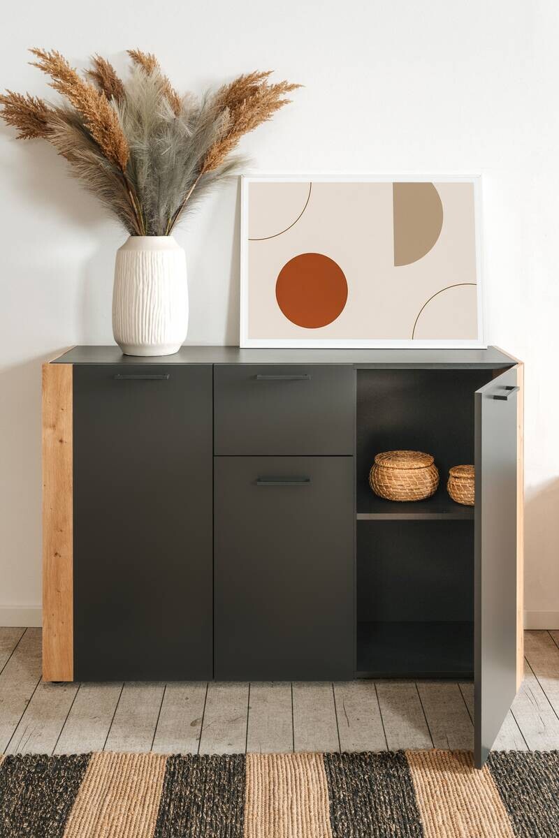 Kommode Cento anthrazit Eiche Artisan Oak Nachbildung B/H/T: ca. 126x83x35 cm