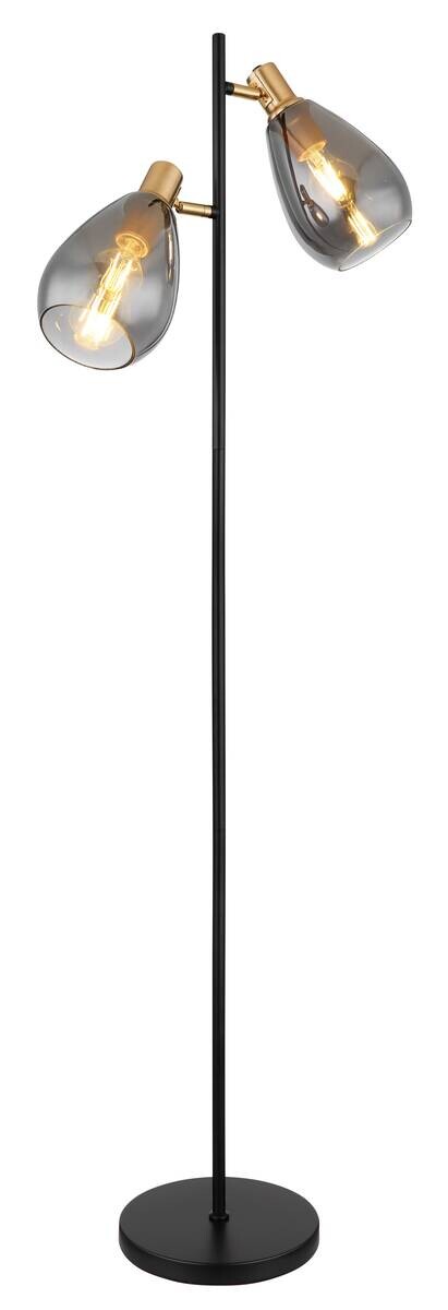 GLOBO Stehleuchte Rauch schwarz Metall Glas B/H/T: ca. 25x160x34 cm E27 2 Brennstellen