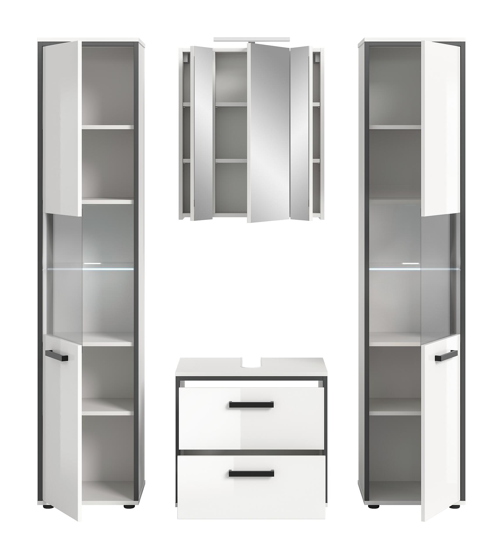 Badblock KOJAK weiß Hochglanz anthrazit grau B/H/T: ca. 171x188x37 cm