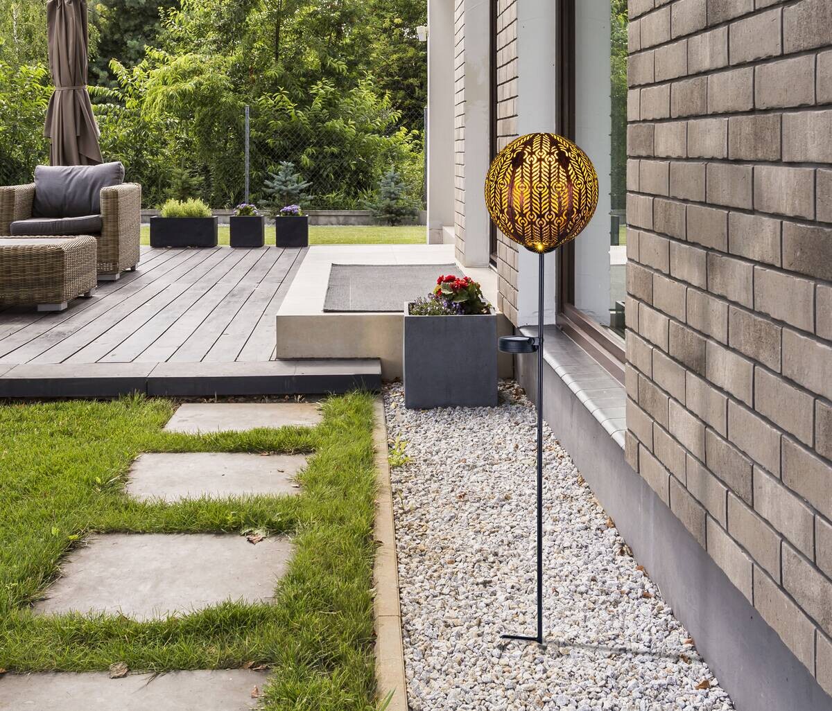 LED-Solarleuchte schwarz Kupfer Metall H/D: ca. 90x15,5 cm