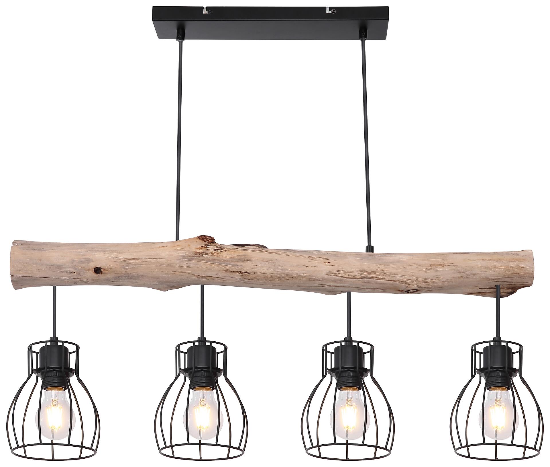 GLOBO Pendelleuchte Mina natur schwarz Holz Metall B/H: ca. 83x140 cm E27 4 Brennstellen