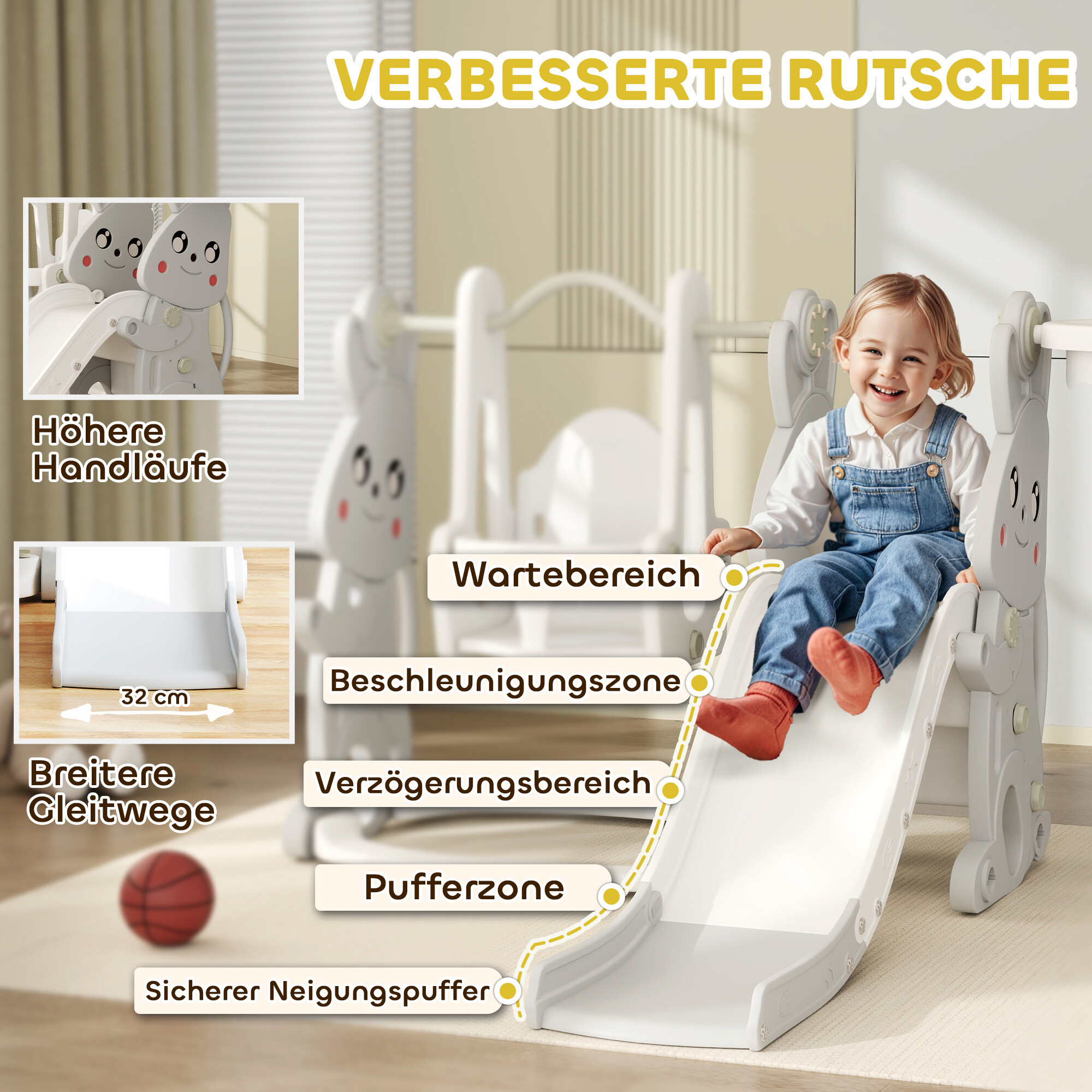 AIYAPLAY Kinderschaukel & Kinderrutsche Set grau B/H/L: ca. 147,5x107x160 cm