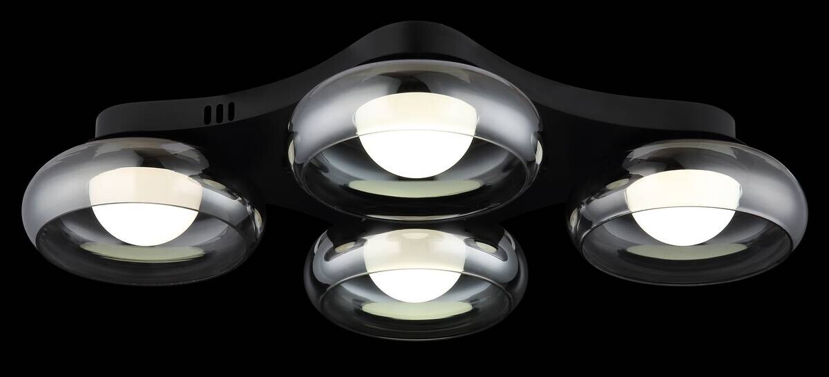 GLOBO Deckenleuchte Opal Rauch schwarz Metall Glas Acryl B/H/L: ca. 46x10x65 cm 1 Brennstellen