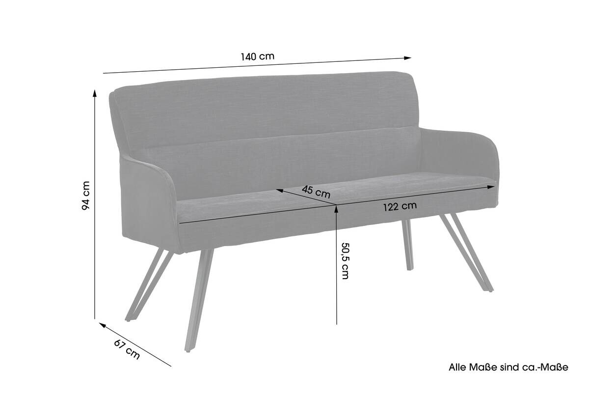 Sitzbank TINO schwarz Metall Microfaser B/H/T: ca. 140x94x67 cm