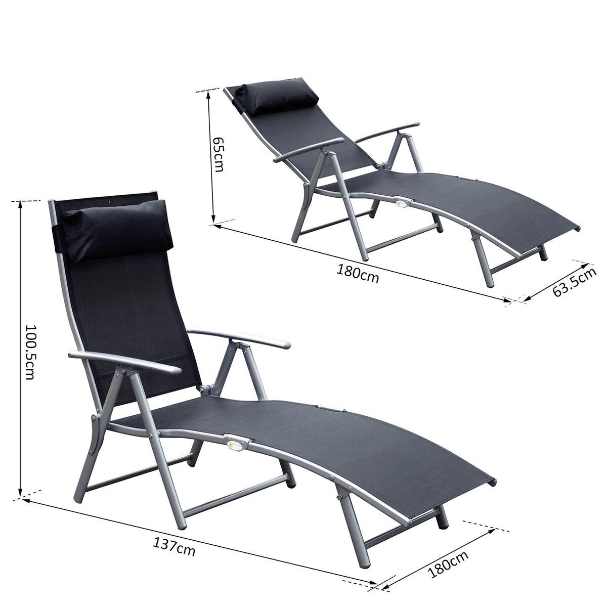 Outsunny Gartenliege schwarz Metall B/H/L: ca. 63,5x100,5x180 cm