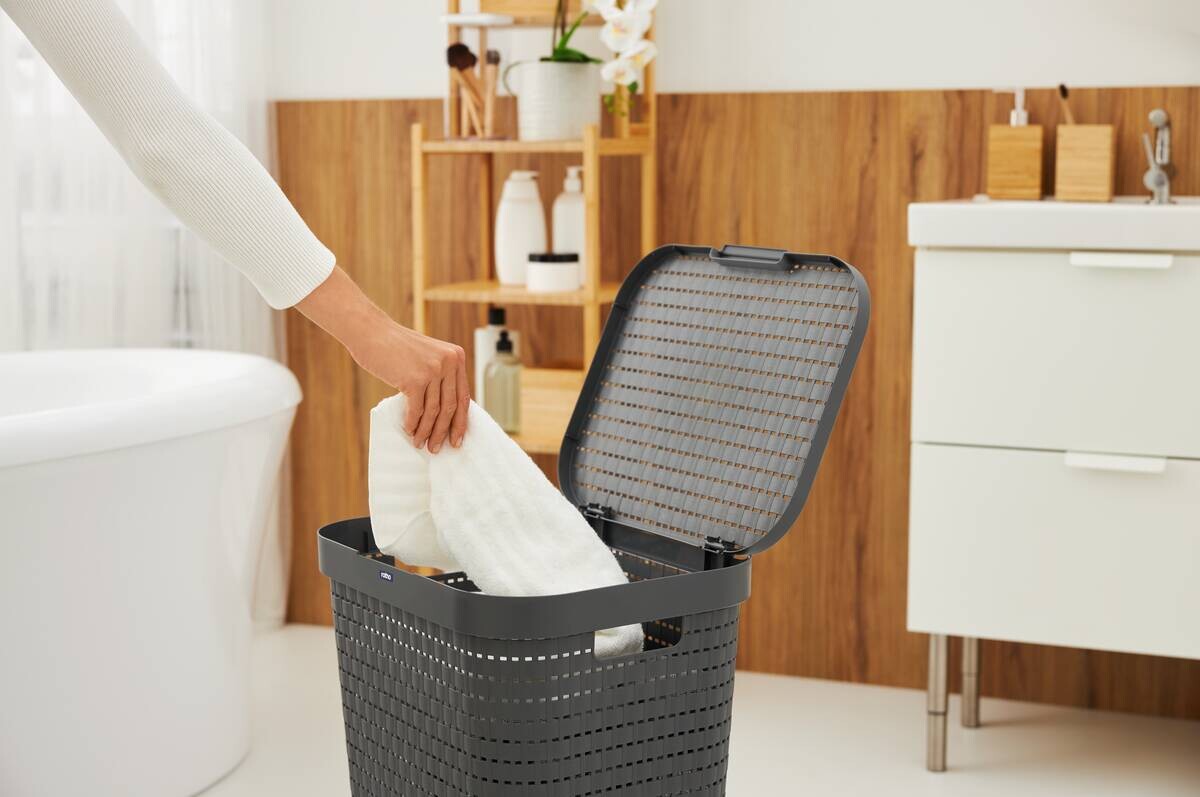 Rotho Wäschesammler COUNTRY anthrazit B/H/L: ca. 32x57,2x42 cm