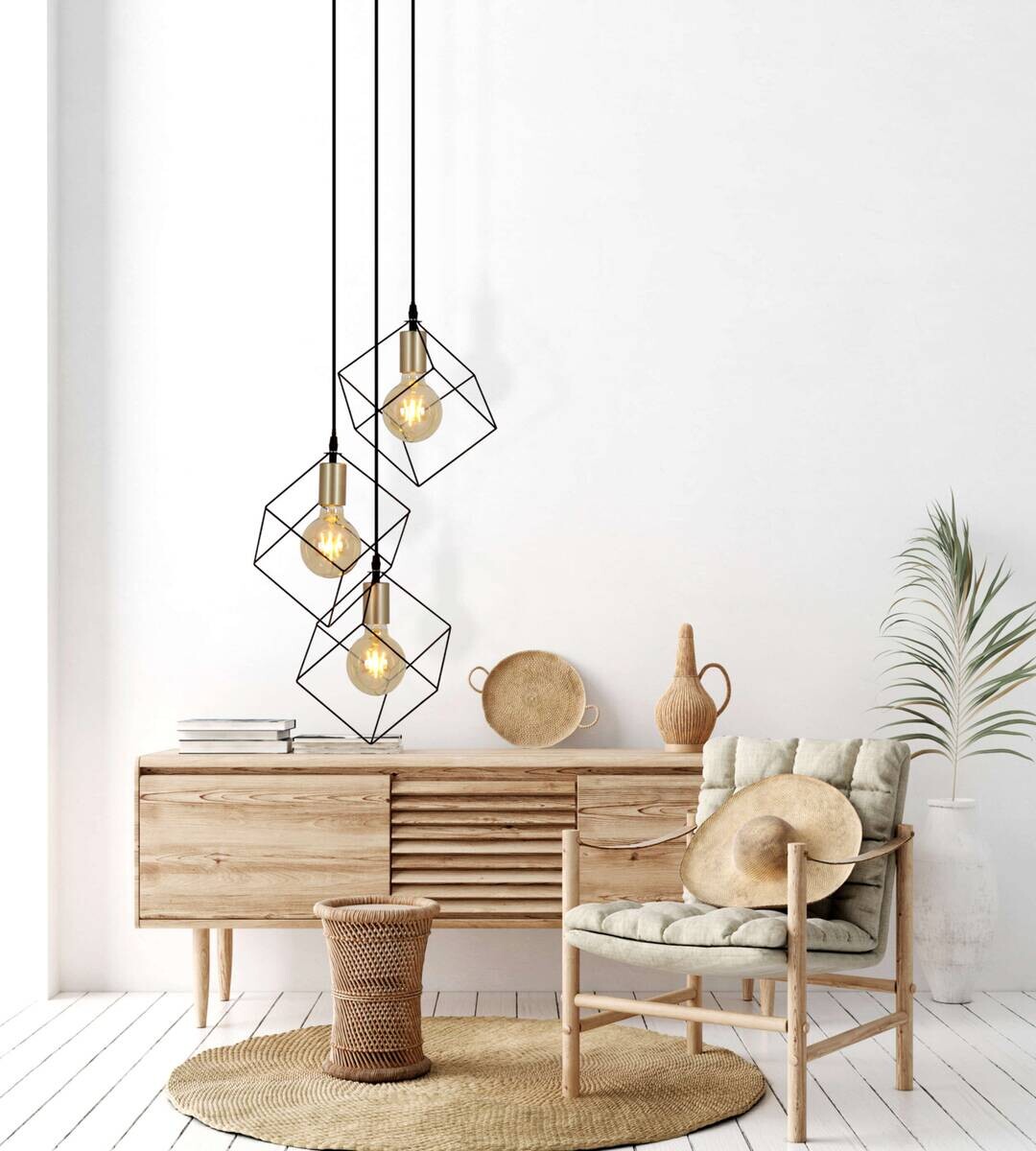 Näve Leuchten Pendelleuchte 7082922 schwarz Metall Kunststoff B/H/T: ca. 39x146x39 cm E27 3 Brennstellen