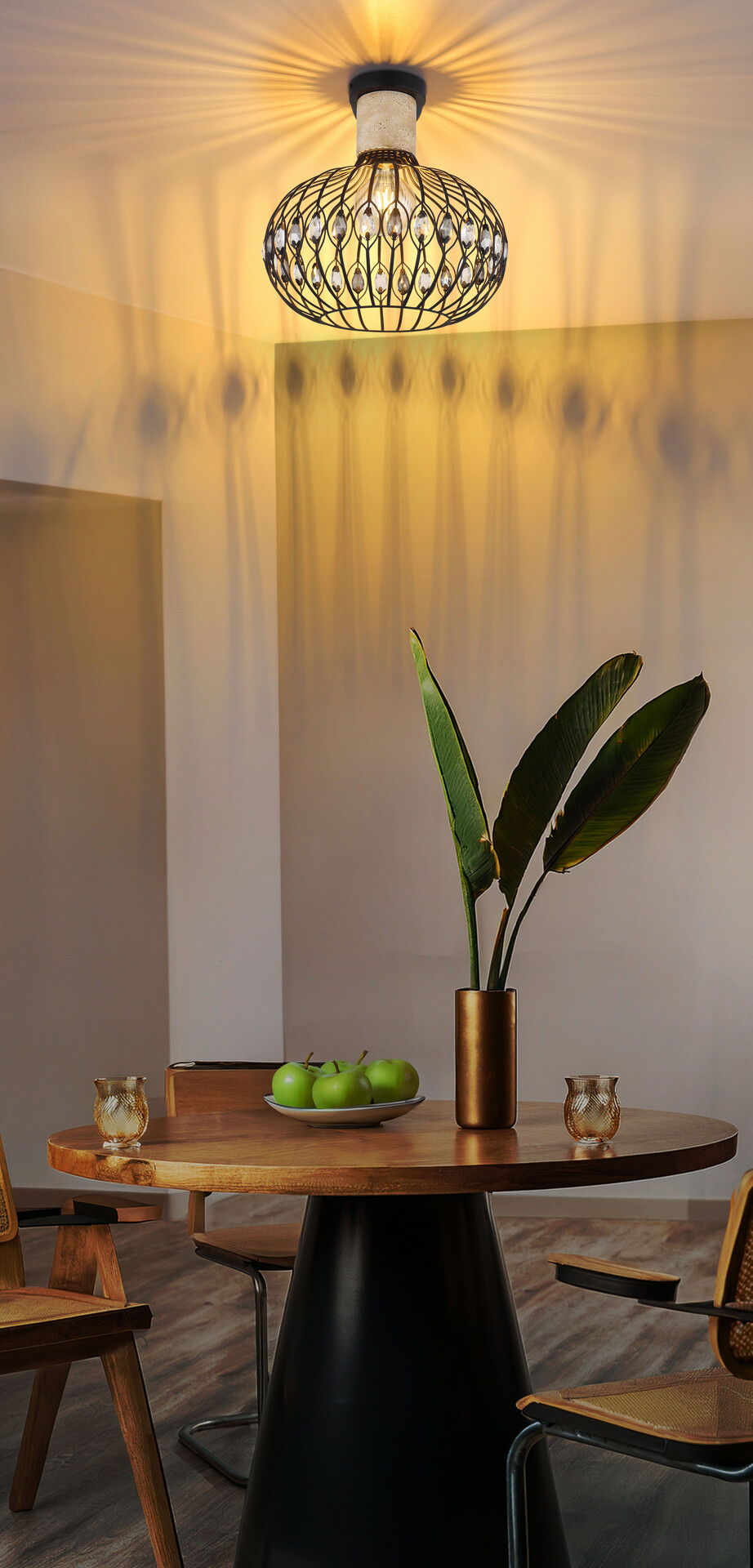 GLOBO Deckenleuchte mattschwarz Rauch grau Metall Glas H/D: ca. 36,5x38 cm E27 1 Brennstellen