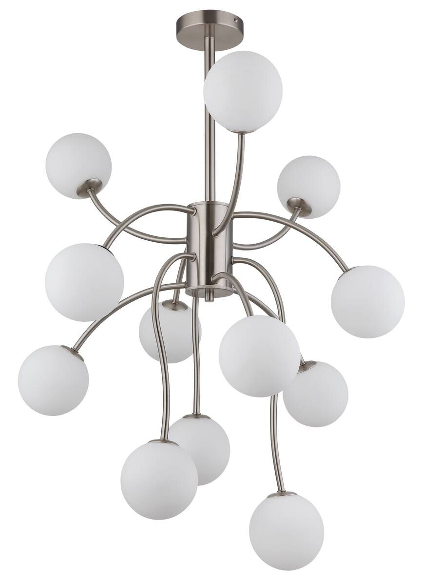 GLOBO Deckenleuchte Opal nickel matt Metall Glas H/D: ca. 93x62 cm G9 12 Brennstellen