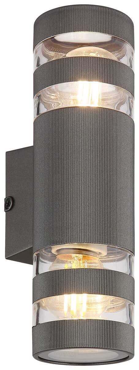 GLOBO Wandleuchte anthrazit klar Glas Kunststoff B/H: ca. 6,5x22 cm E27 2 Brennstellen