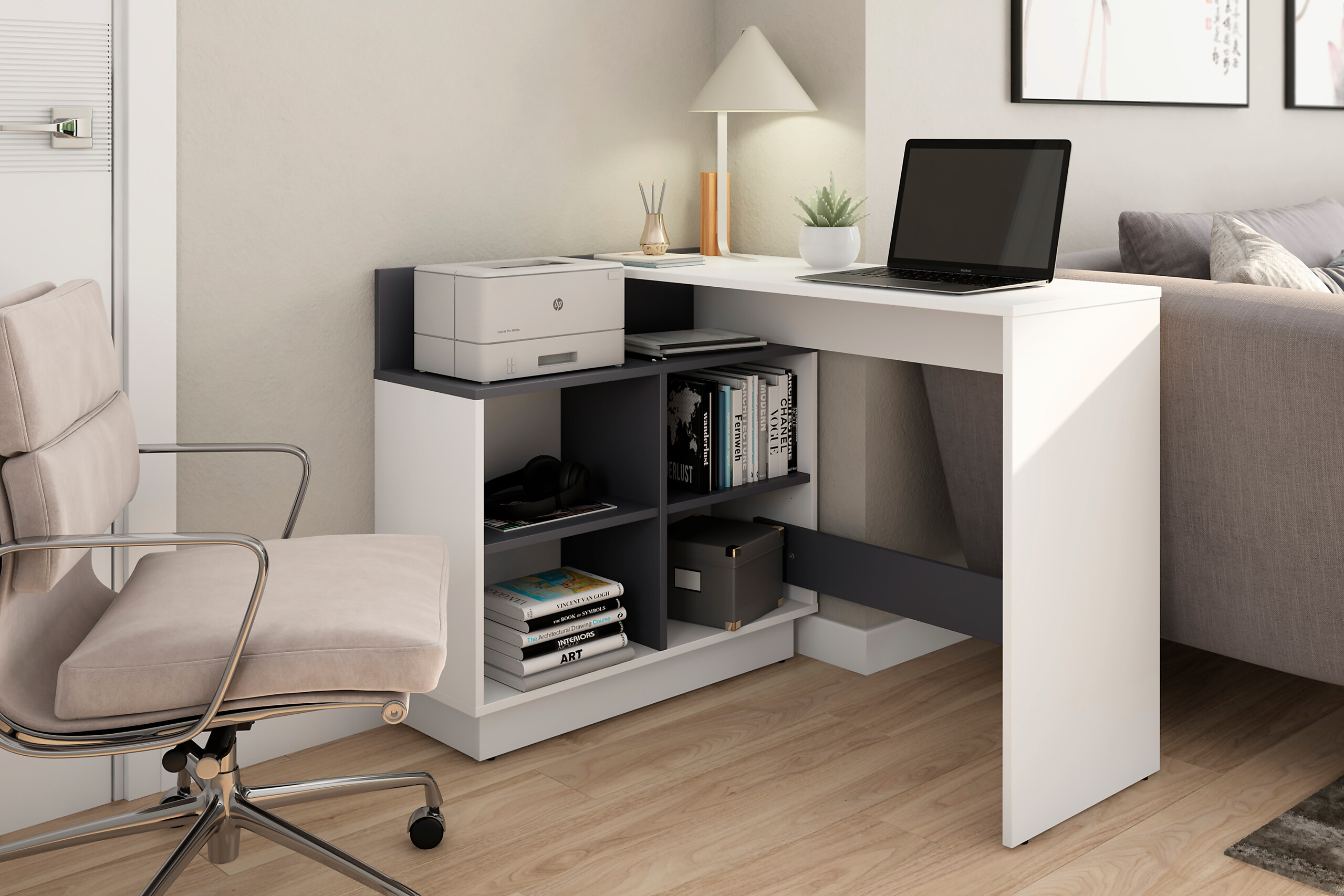 Eckschreibtisch BERNI weiß Graphit B/H/T: ca. 102x77,5x80 cm