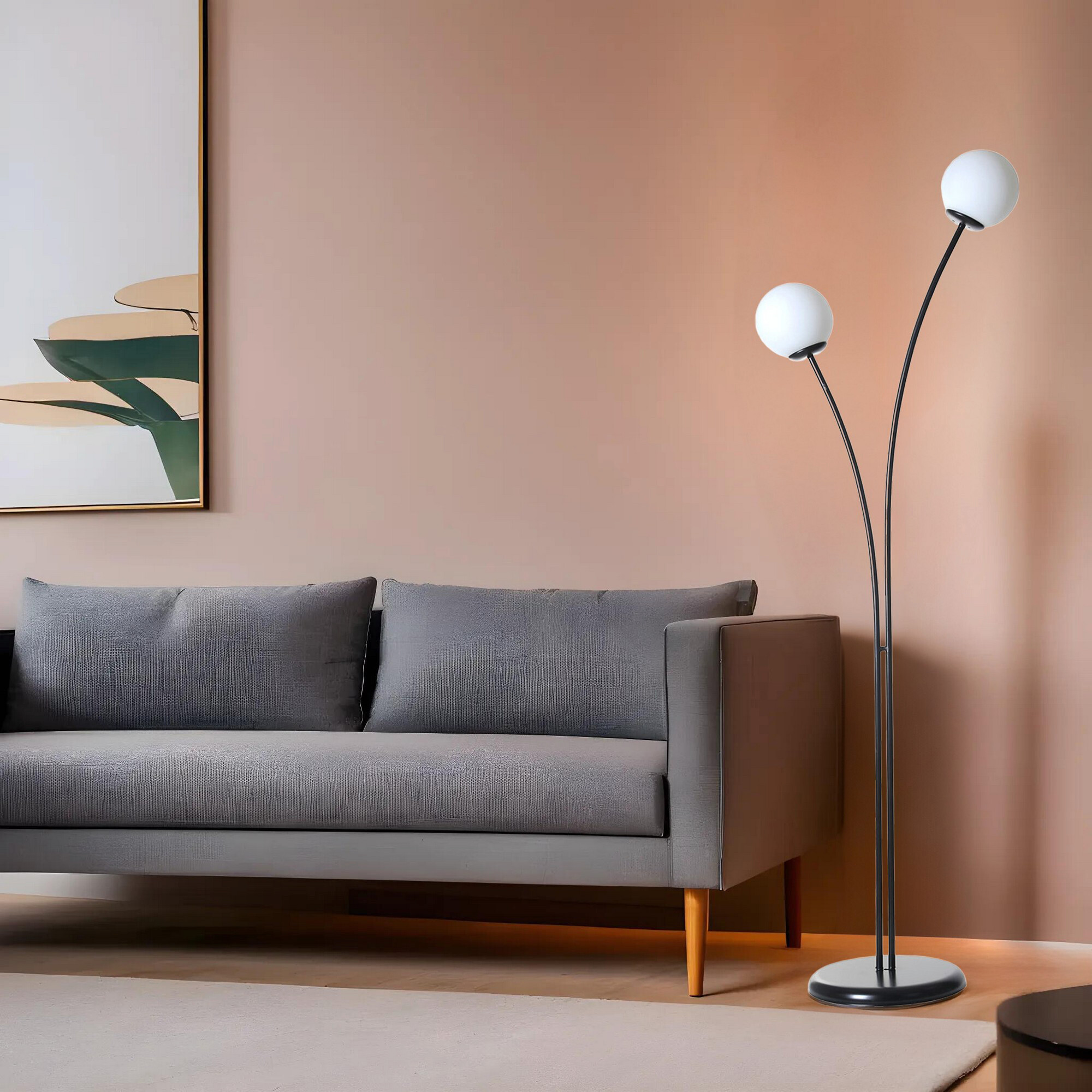 Opviq Stehleuchte schwarz weiß Metall Glas B/H/L: ca. 30x165x50 cm E27 1 Brennstellen