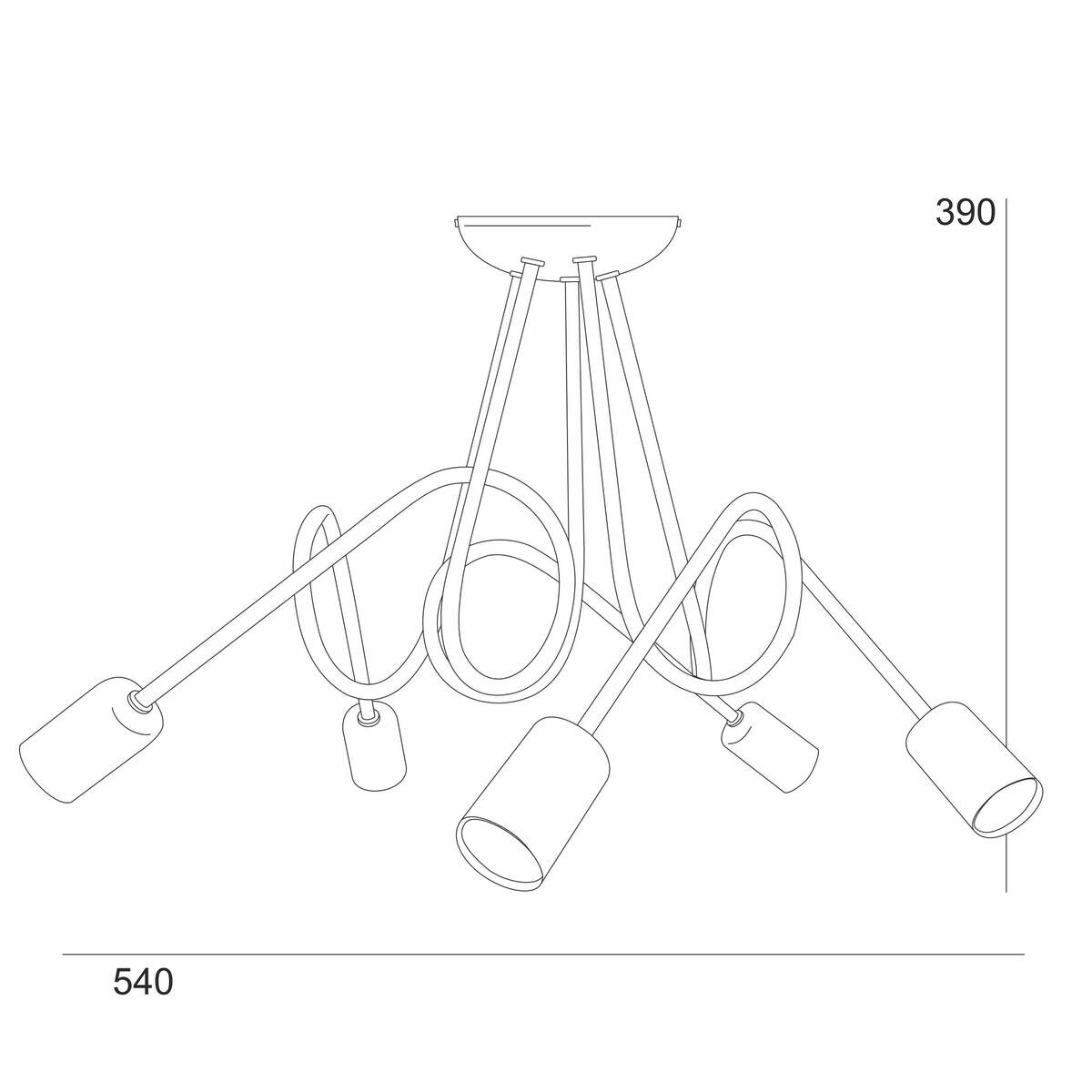 Lamkur Kronleuchter schwarz Stahl B/H/L: ca. 39x54x54 cm E27 5 Brennstellen