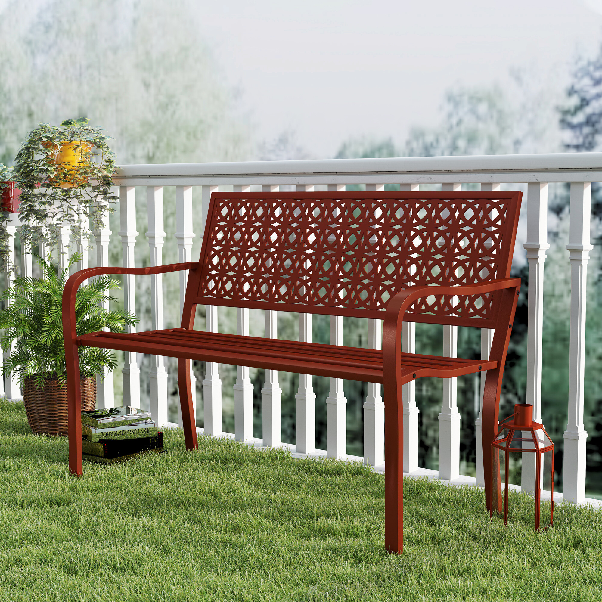 Outsunny Gartenbank rot Stahl B/H/L: ca. 63x85x127 cm