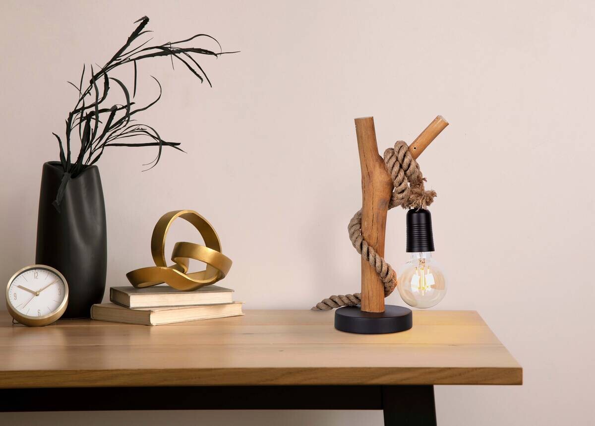 GLOBO Tischleuchte NERIDA 52060146X natur schwarz MDF Holz H/D: ca. 40x15 cm E27 1 Brennstellen