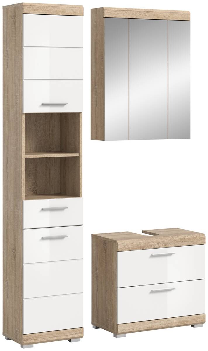 Badezimmer-Set Lambada Eiche Sonoma Nachbildung weiß Hochglanz B/H/T: ca. 112x191x37 cm