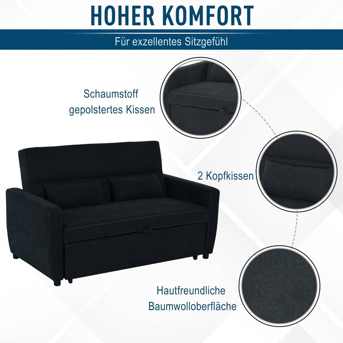 HOMCOM Schlafsofa 833-834 schwarz B/H/T: ca. 148x89x82 cm