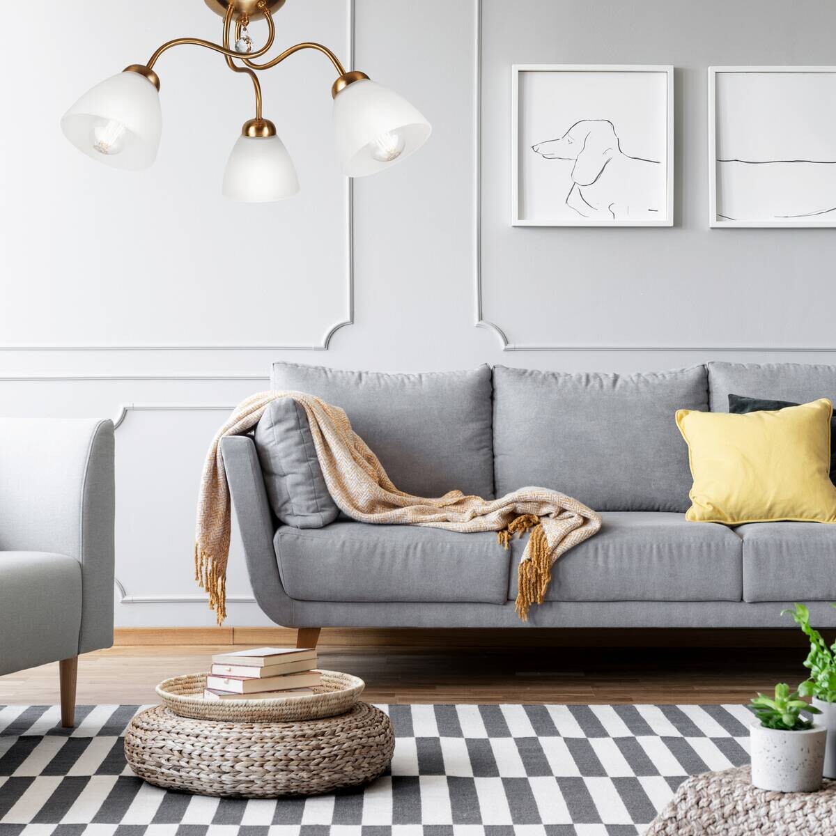 Lamkur Deckenleuchte Miranda oxidgrün Metall Glas H/L: ca. 31x50 cm E27 3 Brennstellen