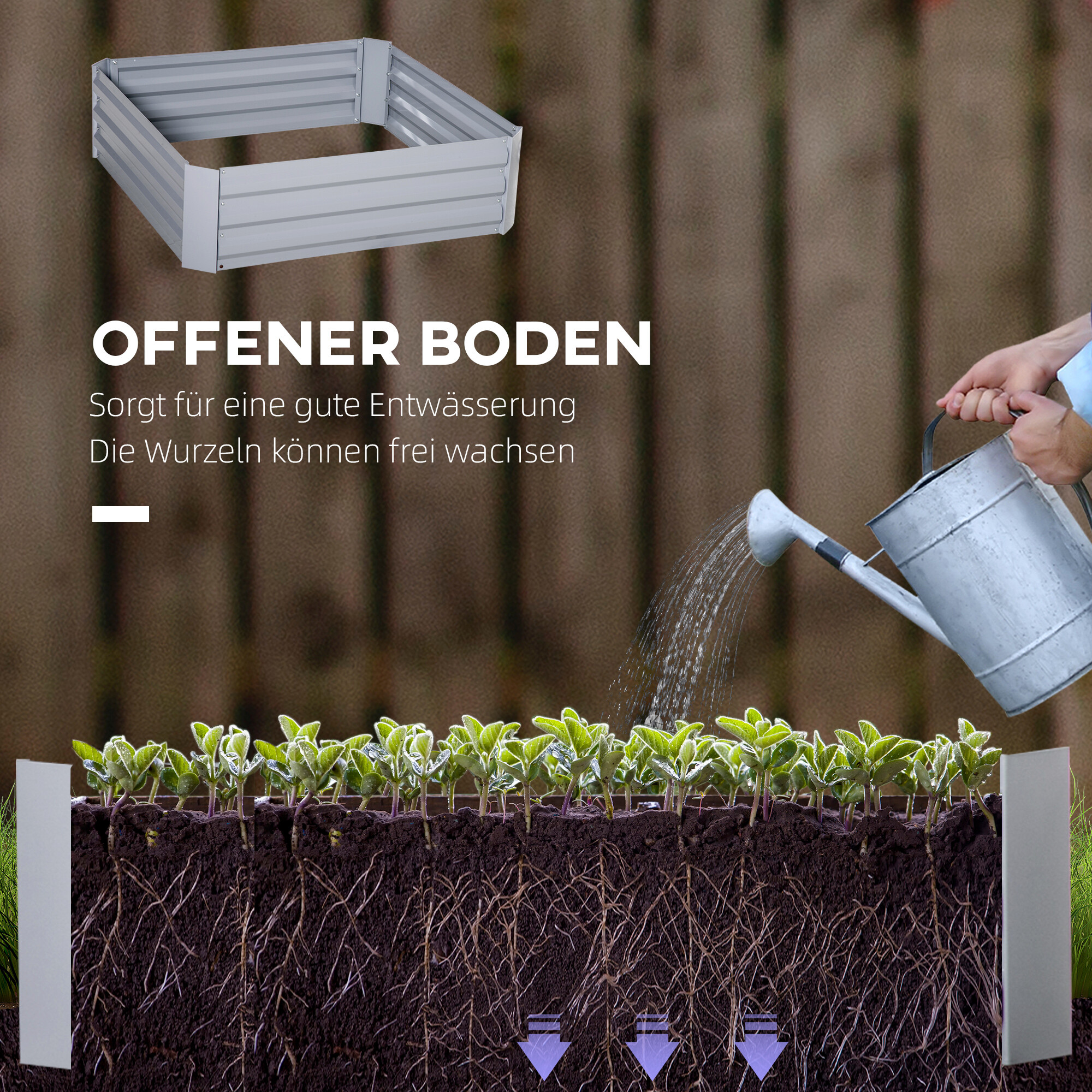 Outsunny Hochbeet 2er-Set grau Stahl B/H/L: ca. 100x30x100 cm