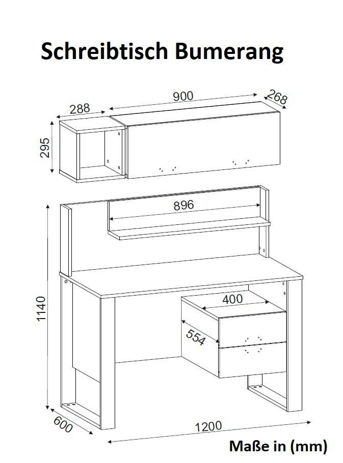 Schreibtisch Bumerang walnuss Nachbildung anthrazit B/H/T: ca. 120x114x60 cm