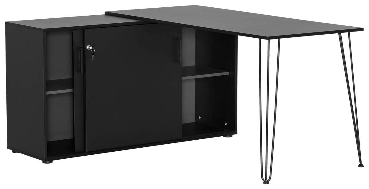 Eckschreibtisch Ekko schwarz matt B/H/T: ca. 129,5x73,8x145 cm
