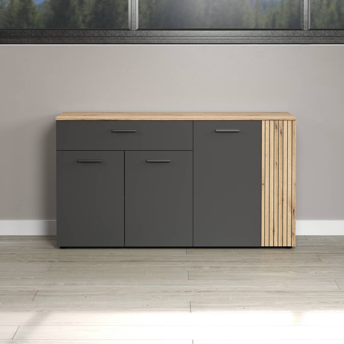 Sideboard Esteban anthrazit Eiche Nachbildung B/H/T: ca. 150x83x42 cm