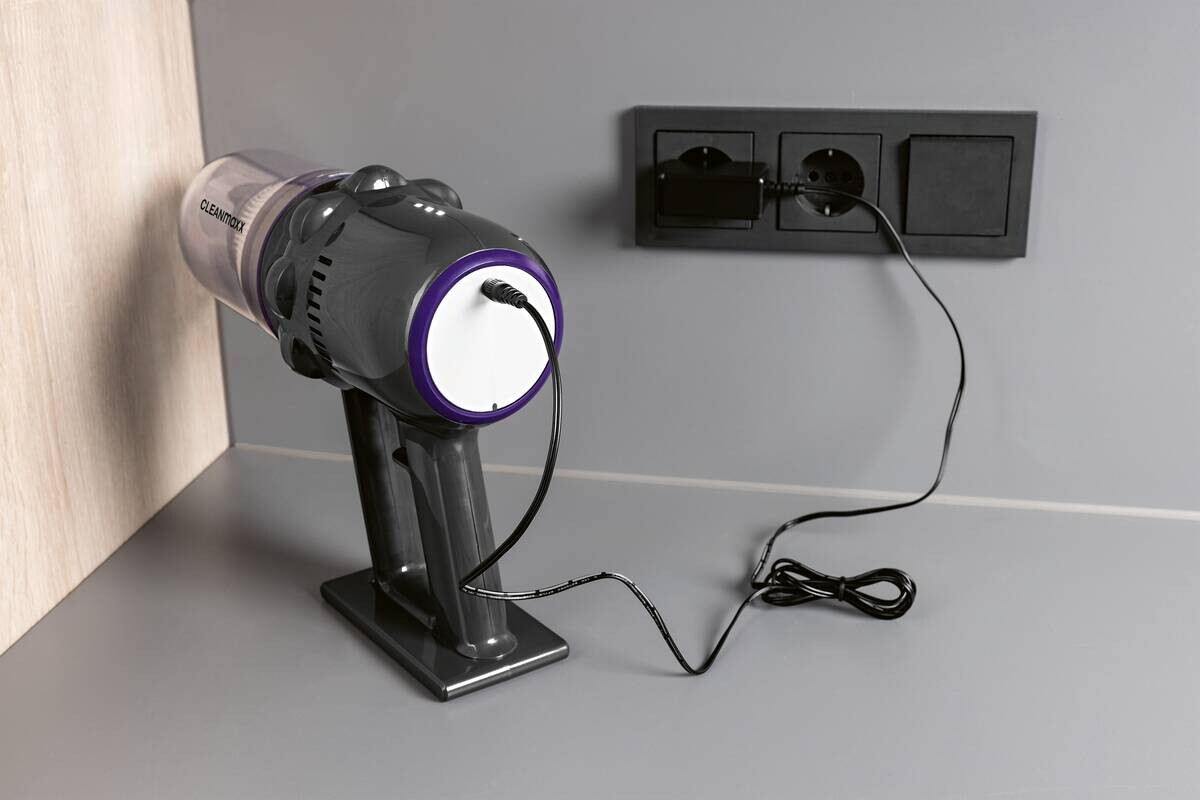 CLEANmaxx Akku-Hand-&-Bodenstaubsauger grau lila B/H/L: ca. 17,5x24,5x36 cm